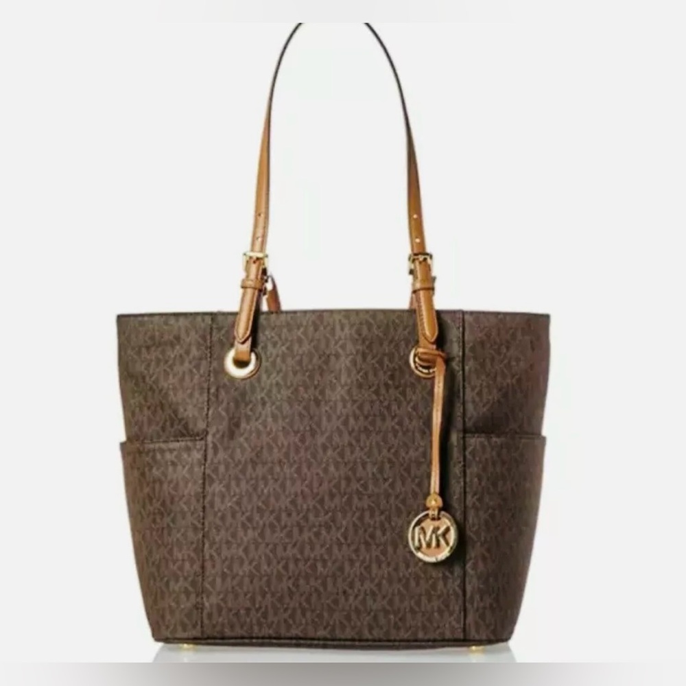 Michael Kors Signature Jet Set Logo East West Tote, Large Brown Handbag